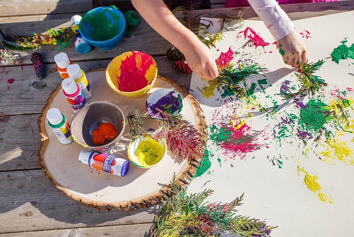 Nature Art Activities For Toddlers Painting With Leaves Flowers And More   Colorful Paint Splatters Compressor 